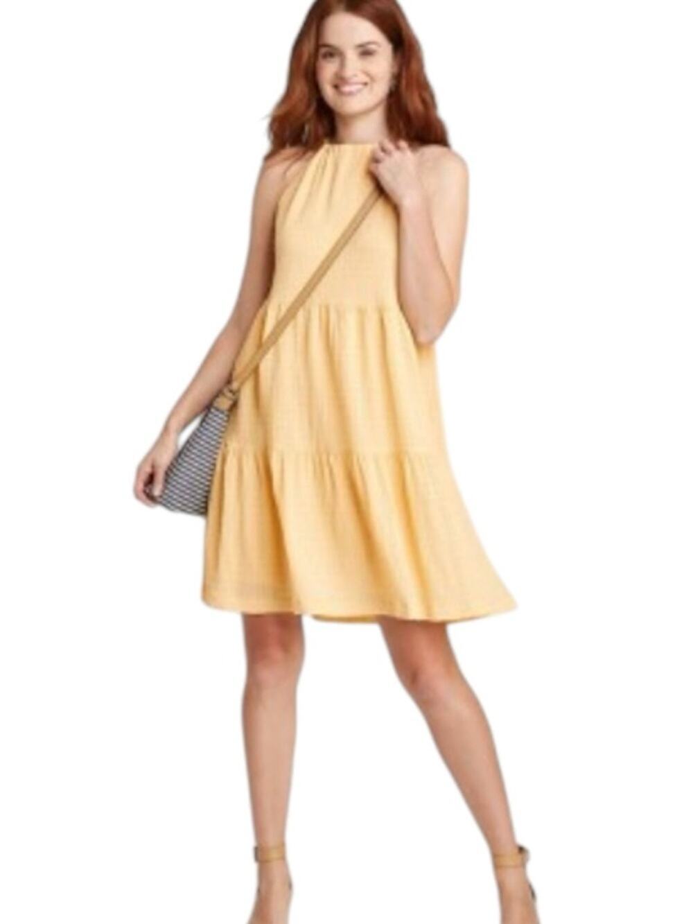 A New Day Yellow Textured Halter Neck Mini Dress